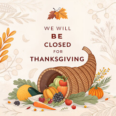 Office Closed For Thanksgiving, Thanksgiving Holiday Closure Notice, Office Out of Office Thanksgiving Graphic, Professional Thanksgiving Closing Sign, Company Holiday Hours Thanksgiving
