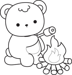 Coloring pages of Illustration of cute bear winter icon. Outline of bear winter 