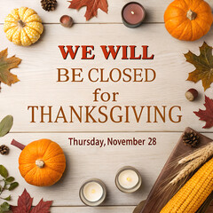 Office Closed For Thanksgiving, Thanksgiving Holiday Closure Notice, Office Out of Office Thanksgiving Graphic, Professional Thanksgiving Closing Sign, Company Holiday Hours Thanksgiving