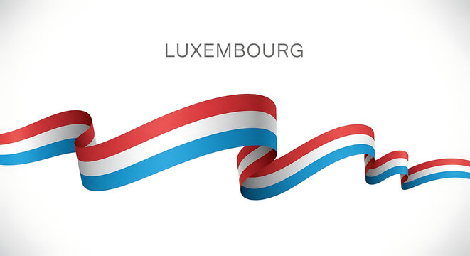 Waving ribbon in the colors of the luxembourg flag against a white background with the country name