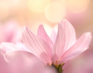Fototapeta premium Close Up Macro Shot Of A Delicate Pink Flower With Soft Focus And Bokeh Background In Gentle Morning Light