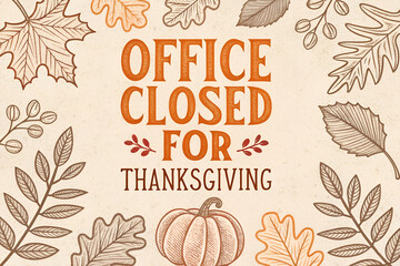 Office Closed For Thanksgiving, Thanksgiving Holiday Closure Notice, Office Out of Office Thanksgiving Graphic, Professional Thanksgiving Closing Sign, Company Holiday Hours Thanksgiving