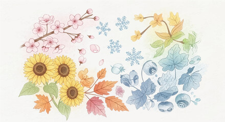 Obraz premium A visually stunning illustration depicting the four seasons in a vibrant and whimsical display of nature's transitions