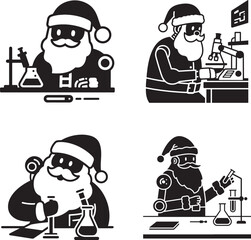 Santa the Scientist, A Whimsical Christmas Science and Laboratory Vector Illustration Set