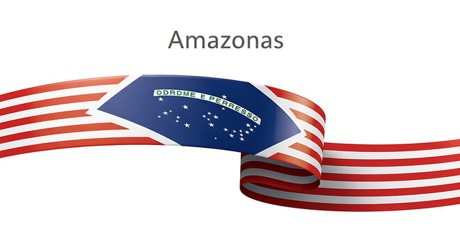 Brazilian flag waving and curving against a white background with amazonas text