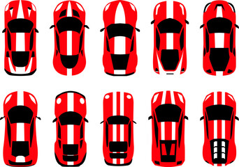 Set race car top view. Racing car set for 2D games. A collection of colorful vector race cars from overhead view, perfect for game or mobile app. Set of race street car, for game design