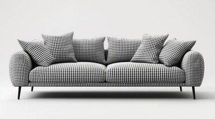Modern, checkered couch against white
