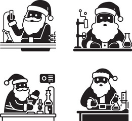 Santa the Scientist, A Whimsical Christmas Science and Laboratory Vector Illustration Set