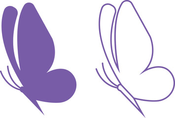 Butterfly icons set, colorful insect collection, black silhouette and outline group, flat and line style vector illustration, flying moth design, decorative butterfly symbol graphic element.