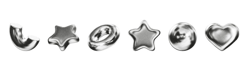 3D figures in varying shapes and textures displayed prominently against a neutral background showcasing unique designs with noise effects.