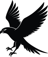 Obraz premium Black Hawk Silhouette with Wings Spread in Flight Vector Art