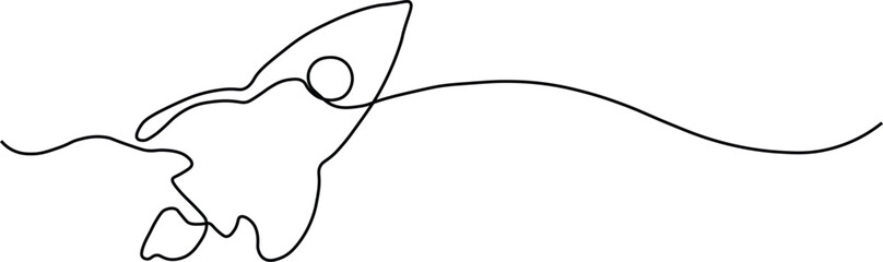 Single line drawing of a rocket ship in flight spaceship