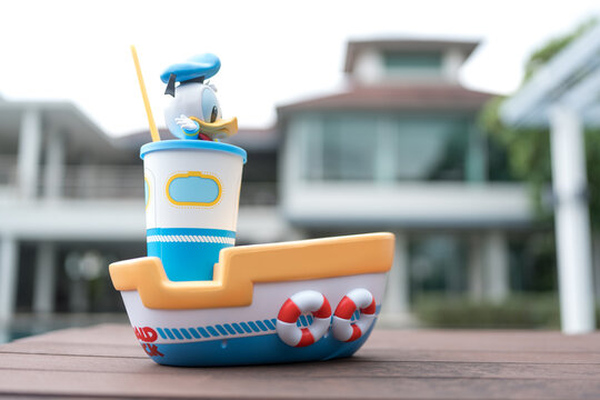Bangkok, Thailand - November 2, 2025 : Donald Duck Decorative Storage with Tumbler Set from major cineplex. Advertising from Major Cineplex Group Plc.