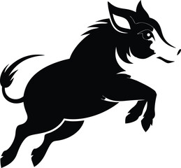 Fototapeta premium Black Silhouette of a Jumping Wild Boar: Vector Art Illustration