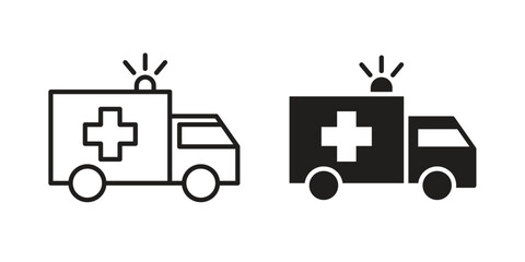 Ambulance icon set. Outline symbol editable.