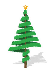 Vector drawing of a ribbon-style Christmas tree with a star on top