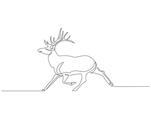 Reindeer continuous line. Continuous one line drawing of reindeer. Horned snow animal concept. Single line drawing