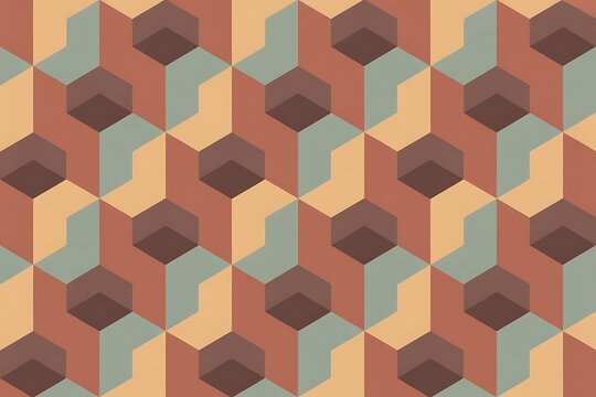 Retro geometric pattern with 3D effect in earthy tones background - Powered by Adobe