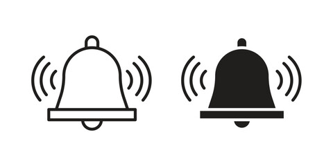 Bell ring icon set. Outline symbol editable.