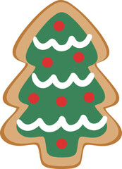 cute Christmas tree pine shape gingerbread cookies biscuit vector cartoon illustration