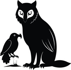Fototapeta premium Black Silhouette Owl and Hawk: Minimalist Nature Illustration