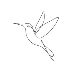 Obraz premium Print Elegant line art of a hummingbird in flight, delicate continuous black lines, minimalist style, white background, modern vector illustration