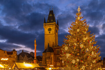 Prague Old Town Square Christmas market tree lights © Richard Semik