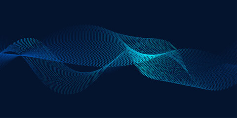 Waving dynamic particles and dots. Glowing particle waves.