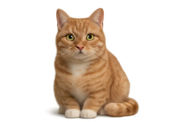 Obraz premium Ginger cat sitting and looking at camera, fluffy animal with orange tabby fur, transparent background cutout