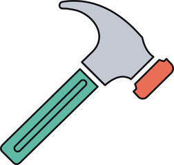 Claw hammer with green handle and red impact area. Representing carpentry, handyman work, and home improvement tasks