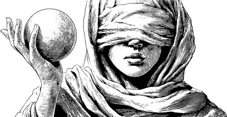 Allegorical woman symbolizing eclipse in vintage engraving sketch for retro design