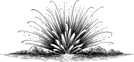Vintage concentric fireworks explosion engraving design for celebration themes