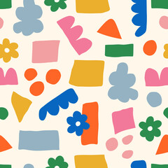 Playful spring shapes in bright cheerful colors, perfect for kids' products, decor, and joyful modern designs seamless pattern