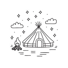 Obraz premium A yurt standing beside a campfire beneath a starry sky