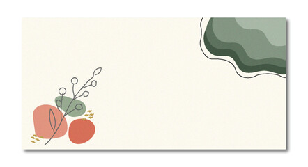 Abstract Minimalist Horizontal Background with Earth Tone Organic Shapes, Botanical Line Art, and Copy Space