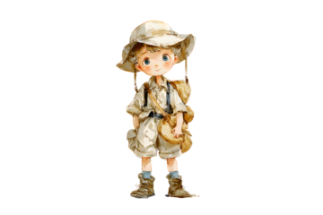 Whimsical child explorer in safari outfit with backpack and hat