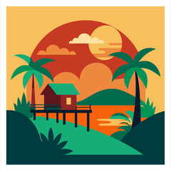 A rural tropical whimsical illustration style digital art vector illustration