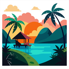 A rural tropical whimsical illustration style digital art vector illustration