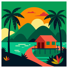 A rural tropical whimsical illustration style digital art vector illustration