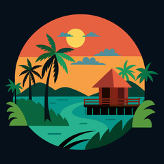 A rural tropical whimsical illustration style digital art vector illustration