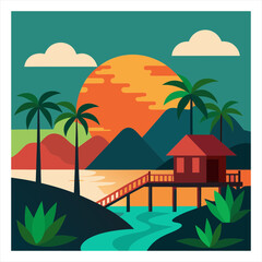 A rural tropical whimsical illustration style digital art vector illustration