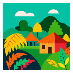 A rural tropical whimsical illustration style digital art vector illustration