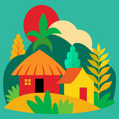 A rural tropical whimsical illustration style digital art vector illustration