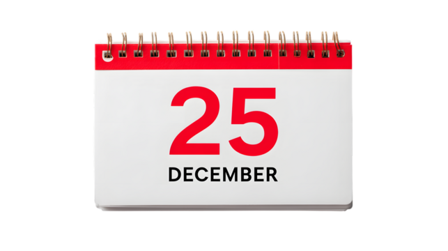 Calendar page showing december 25th christmas day