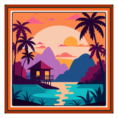 A rural tropical whimsical illustration style digital art vector illustration