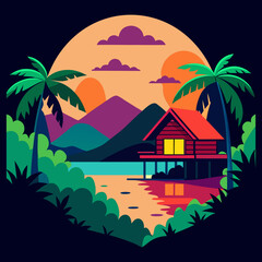 A rural tropical whimsical illustration style digital art vector illustration