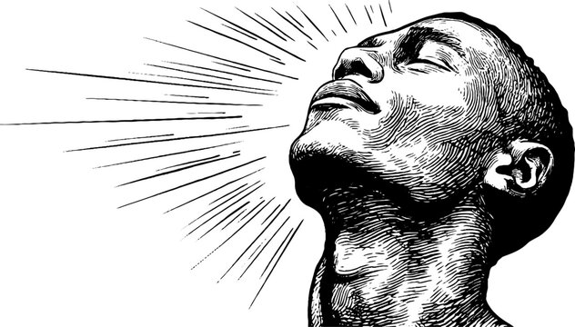 Sunlit human silhouette engraving with radiant rays – design for art print or poster - Powered by Adobe