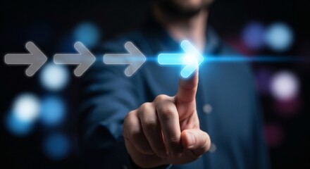 Leading the Way Hand Pointing to Bright Arrow in the Dark.