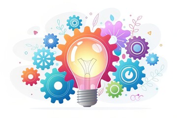 A lightbulb with gears representing an idea