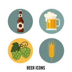 Beer icons: bottle, mug, hops, and wheat on circles.
